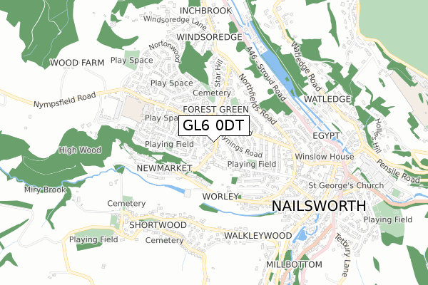 GL6 0DT map - small scale - OS Open Zoomstack (Ordnance Survey)