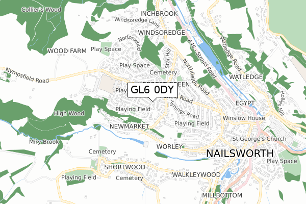 GL6 0DY map - small scale - OS Open Zoomstack (Ordnance Survey)