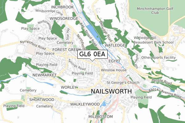 GL6 0EA map - small scale - OS Open Zoomstack (Ordnance Survey)