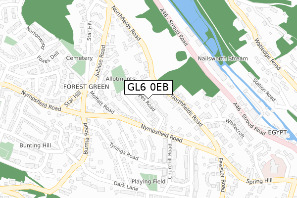 GL6 0EB map - large scale - OS Open Zoomstack (Ordnance Survey)