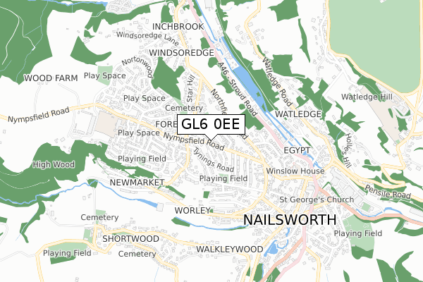 GL6 0EE map - small scale - OS Open Zoomstack (Ordnance Survey)