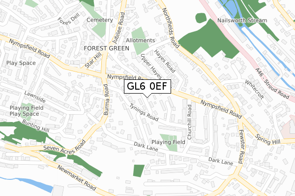 GL6 0EF map - large scale - OS Open Zoomstack (Ordnance Survey)