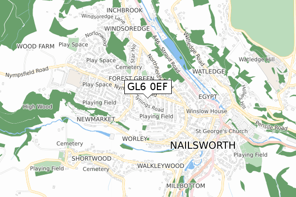 GL6 0EF map - small scale - OS Open Zoomstack (Ordnance Survey)