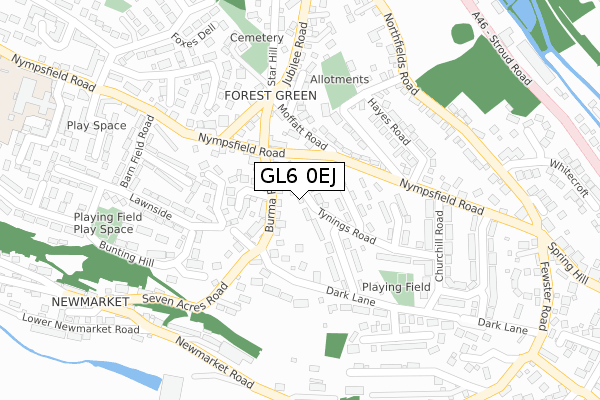 GL6 0EJ map - large scale - OS Open Zoomstack (Ordnance Survey)