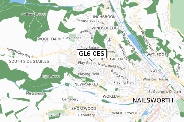 GL6 0ES map - small scale - OS Open Zoomstack (Ordnance Survey)