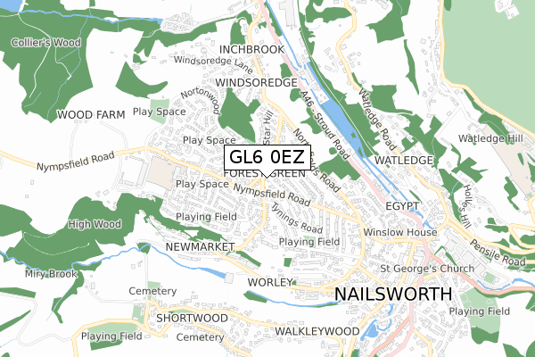 GL6 0EZ map - small scale - OS Open Zoomstack (Ordnance Survey)