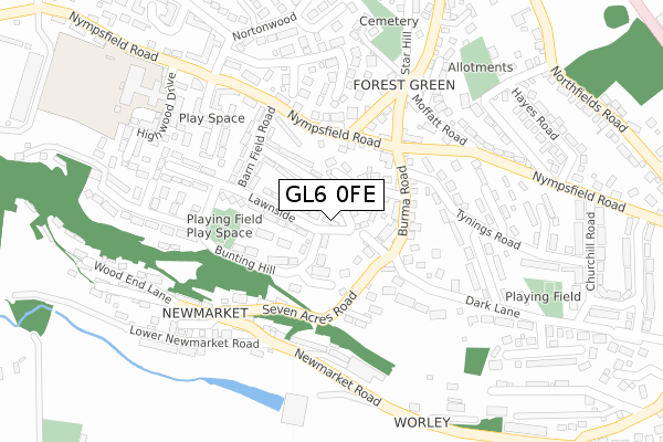 GL6 0FE map - large scale - OS Open Zoomstack (Ordnance Survey)