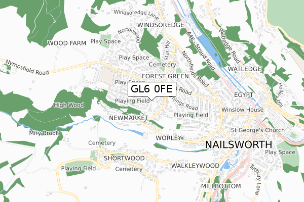 GL6 0FE map - small scale - OS Open Zoomstack (Ordnance Survey)