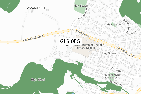 GL6 0FG map - large scale - OS Open Zoomstack (Ordnance Survey)