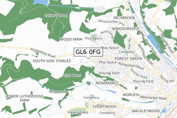 GL6 0FG map - small scale - OS Open Zoomstack (Ordnance Survey)