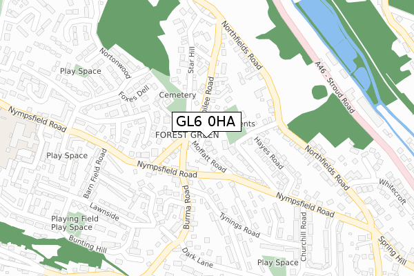 GL6 0HA map - large scale - OS Open Zoomstack (Ordnance Survey)