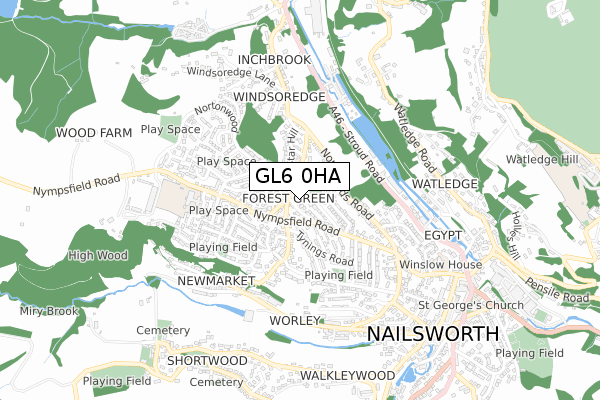 GL6 0HA map - small scale - OS Open Zoomstack (Ordnance Survey)