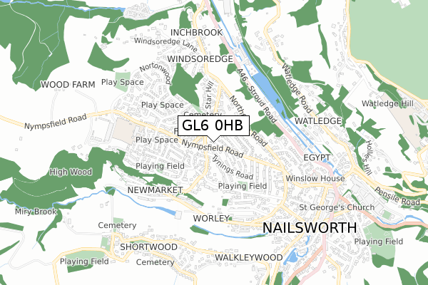 GL6 0HB map - small scale - OS Open Zoomstack (Ordnance Survey)