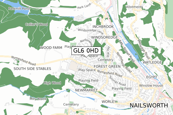 GL6 0HD map - small scale - OS Open Zoomstack (Ordnance Survey)