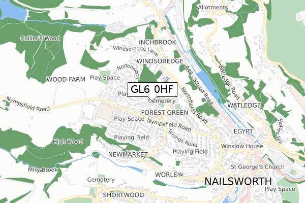 GL6 0HF map - small scale - OS Open Zoomstack (Ordnance Survey)