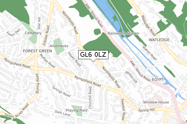 GL6 0LZ map - large scale - OS Open Zoomstack (Ordnance Survey)