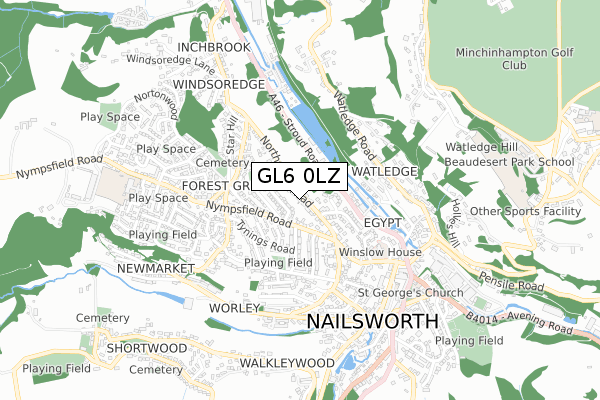 GL6 0LZ map - small scale - OS Open Zoomstack (Ordnance Survey)