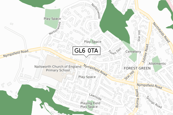 GL6 0TA map - large scale - OS Open Zoomstack (Ordnance Survey)