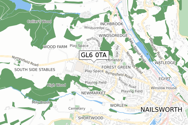 GL6 0TA map - small scale - OS Open Zoomstack (Ordnance Survey)