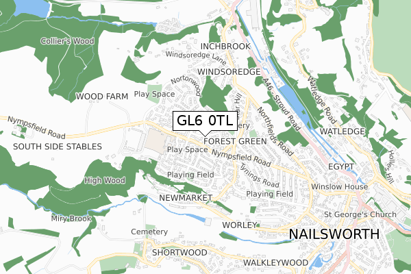 GL6 0TL map - small scale - OS Open Zoomstack (Ordnance Survey)