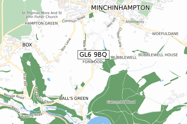 GL6 9BQ map - small scale - OS Open Zoomstack (Ordnance Survey)