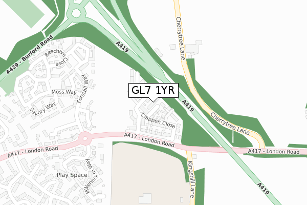 GL7 1YR map - large scale - OS Open Zoomstack (Ordnance Survey)