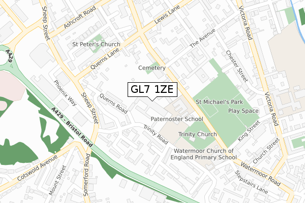 GL7 1ZE map - large scale - OS Open Zoomstack (Ordnance Survey)