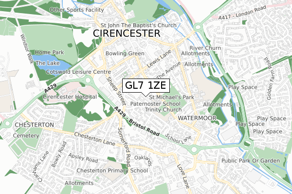 GL7 1ZE map - small scale - OS Open Zoomstack (Ordnance Survey)