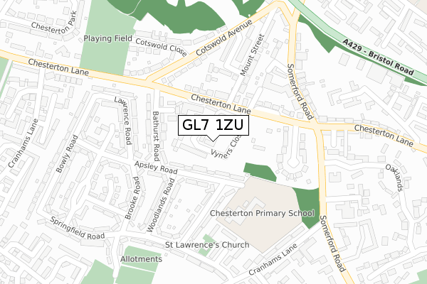 GL7 1ZU map - large scale - OS Open Zoomstack (Ordnance Survey)