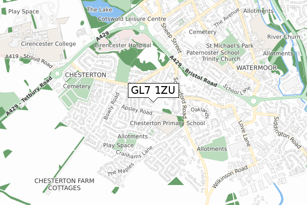 GL7 1ZU map - small scale - OS Open Zoomstack (Ordnance Survey)