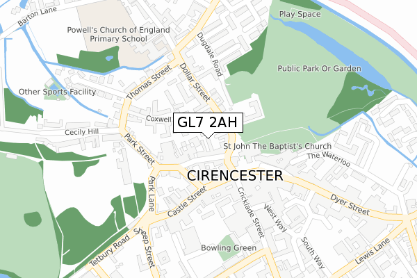 GL7 2AH map - large scale - OS Open Zoomstack (Ordnance Survey)