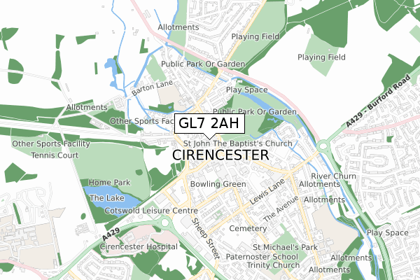 GL7 2AH map - small scale - OS Open Zoomstack (Ordnance Survey)