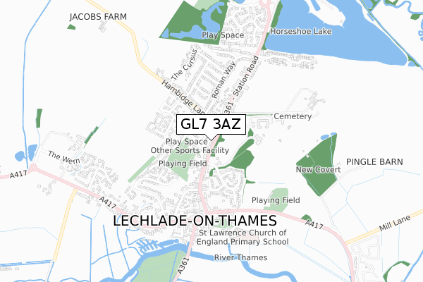 GL7 3AZ map - small scale - OS Open Zoomstack (Ordnance Survey)