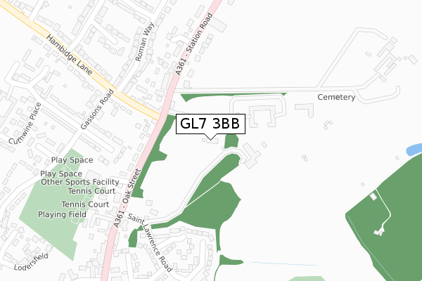 GL7 3BB map - large scale - OS Open Zoomstack (Ordnance Survey)