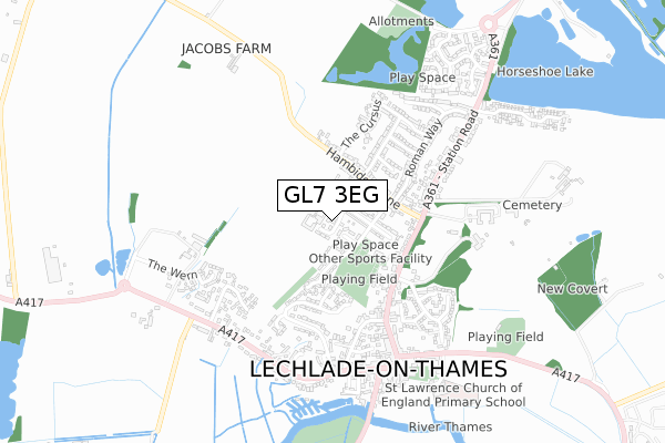 GL7 3EG map - small scale - OS Open Zoomstack (Ordnance Survey)