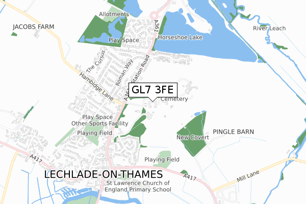 GL7 3FE map - small scale - OS Open Zoomstack (Ordnance Survey)