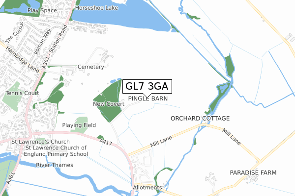 GL7 3GA map - small scale - OS Open Zoomstack (Ordnance Survey)