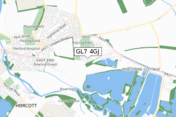 GL7 4GJ map - small scale - OS Open Zoomstack (Ordnance Survey)