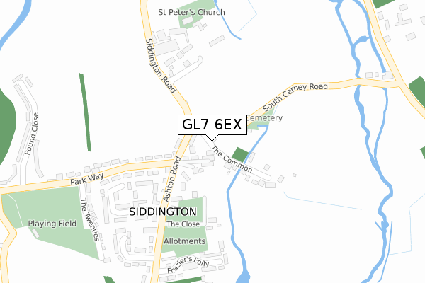 GL7 6EX map - large scale - OS Open Zoomstack (Ordnance Survey)