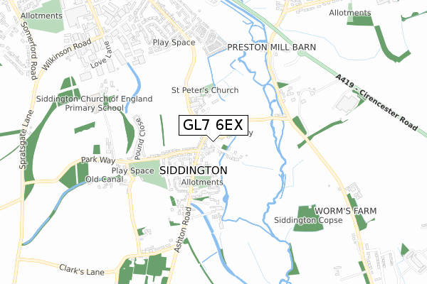 GL7 6EX map - small scale - OS Open Zoomstack (Ordnance Survey)