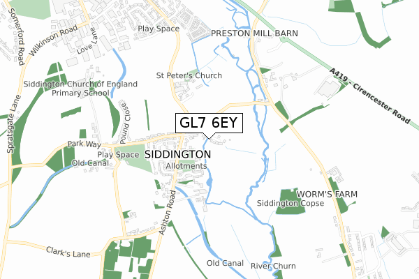 GL7 6EY map - small scale - OS Open Zoomstack (Ordnance Survey)