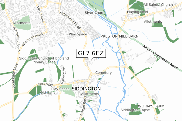 GL7 6EZ map - small scale - OS Open Zoomstack (Ordnance Survey)