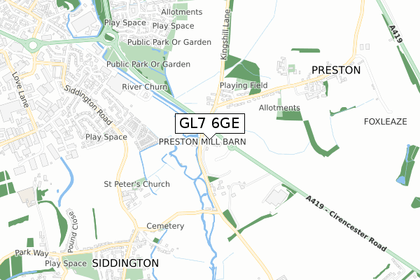 GL7 6GE map - small scale - OS Open Zoomstack (Ordnance Survey)