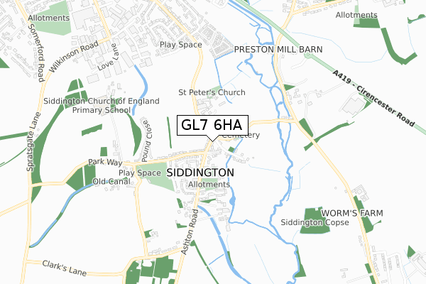 GL7 6HA map - small scale - OS Open Zoomstack (Ordnance Survey)