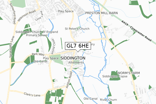 GL7 6HE map - small scale - OS Open Zoomstack (Ordnance Survey)