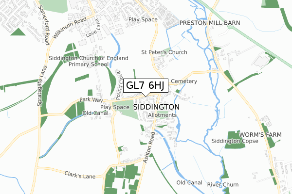 GL7 6HJ map - small scale - OS Open Zoomstack (Ordnance Survey)