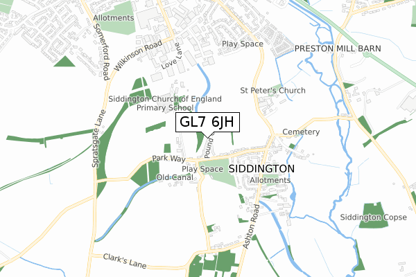 GL7 6JH map - small scale - OS Open Zoomstack (Ordnance Survey)