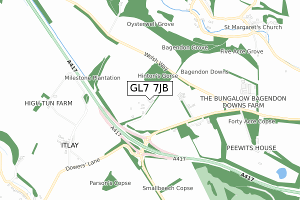 GL7 7JB map - small scale - OS Open Zoomstack (Ordnance Survey)