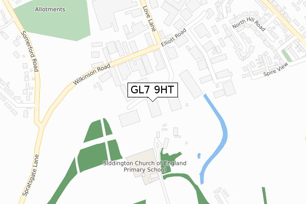 GL7 9HT map - large scale - OS Open Zoomstack (Ordnance Survey)