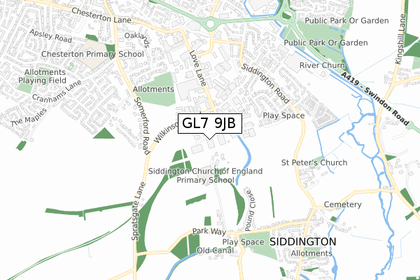 GL7 9JB map - small scale - OS Open Zoomstack (Ordnance Survey)